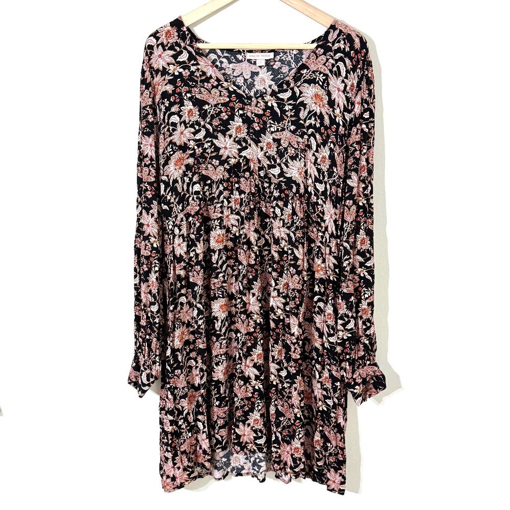 Knox Rose Floral Rayon Babydoll Tunic Dress XL Block Print Boho Grunge Paisley